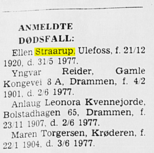 Ellen Ambjørg Buttedahl død.